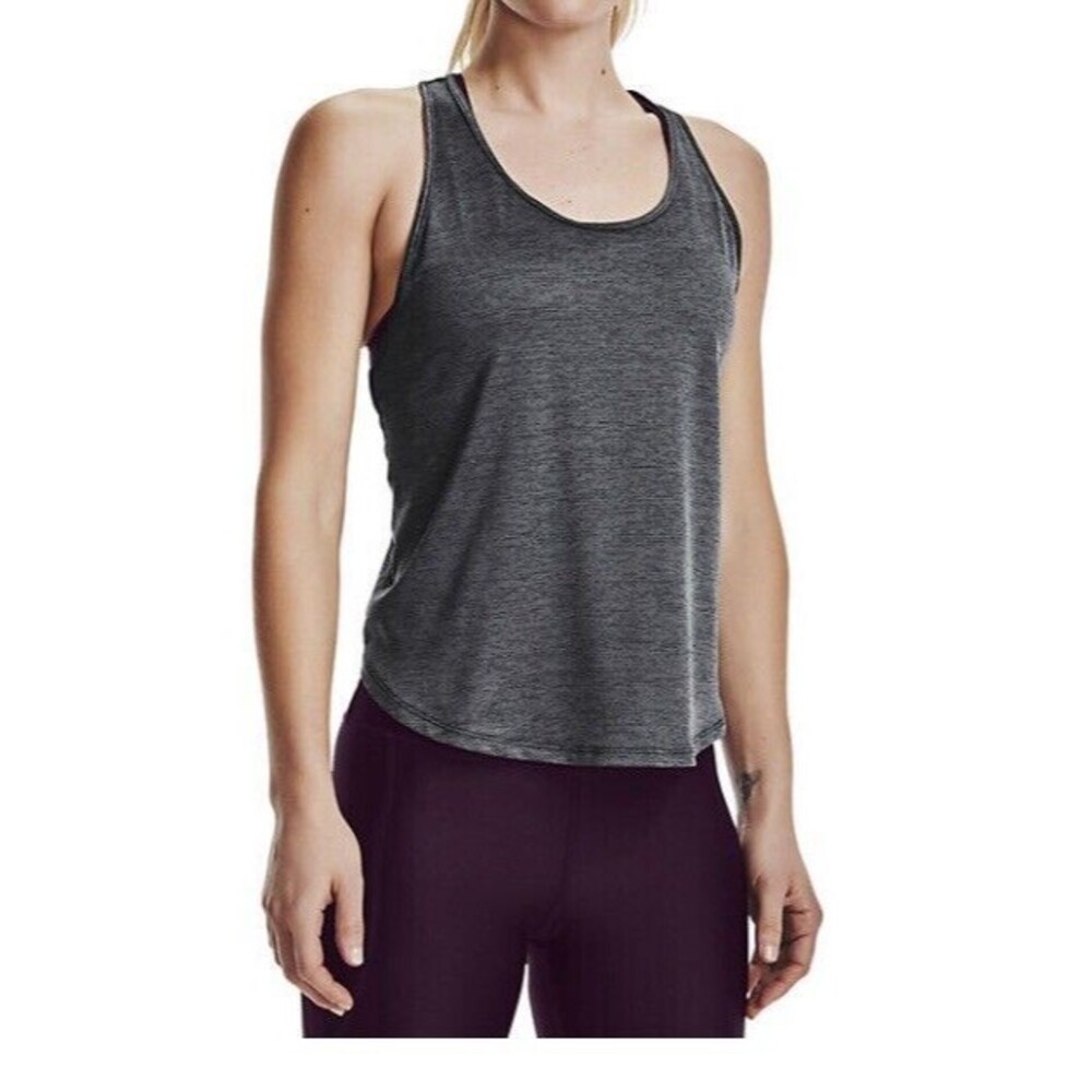 Under Armour UA Tech Vent Tank, Women's, Black/Gray, Size Large Twist Back